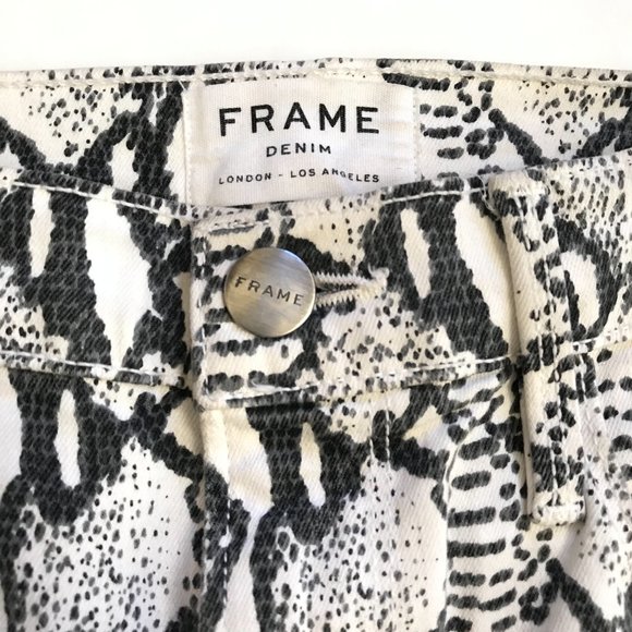 Frame Ali High Rise Skinny Cigarette Jeans Womens 27 Black Cream Python - Picture 7 of 12